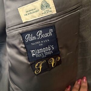 Palm Beach Men's Gray Check Wool Blazer M Two-Button 2 1 Piece made in USA